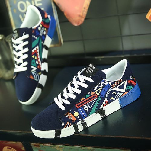 Mens Multicolor Sneakers Lace-up Canvas Shoes-Blue