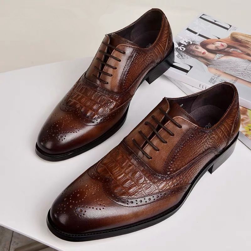 Men's Leather Shoes Oxford Wedding Party Corporate Formal Loafers Slip-Ons Vintage Brown
