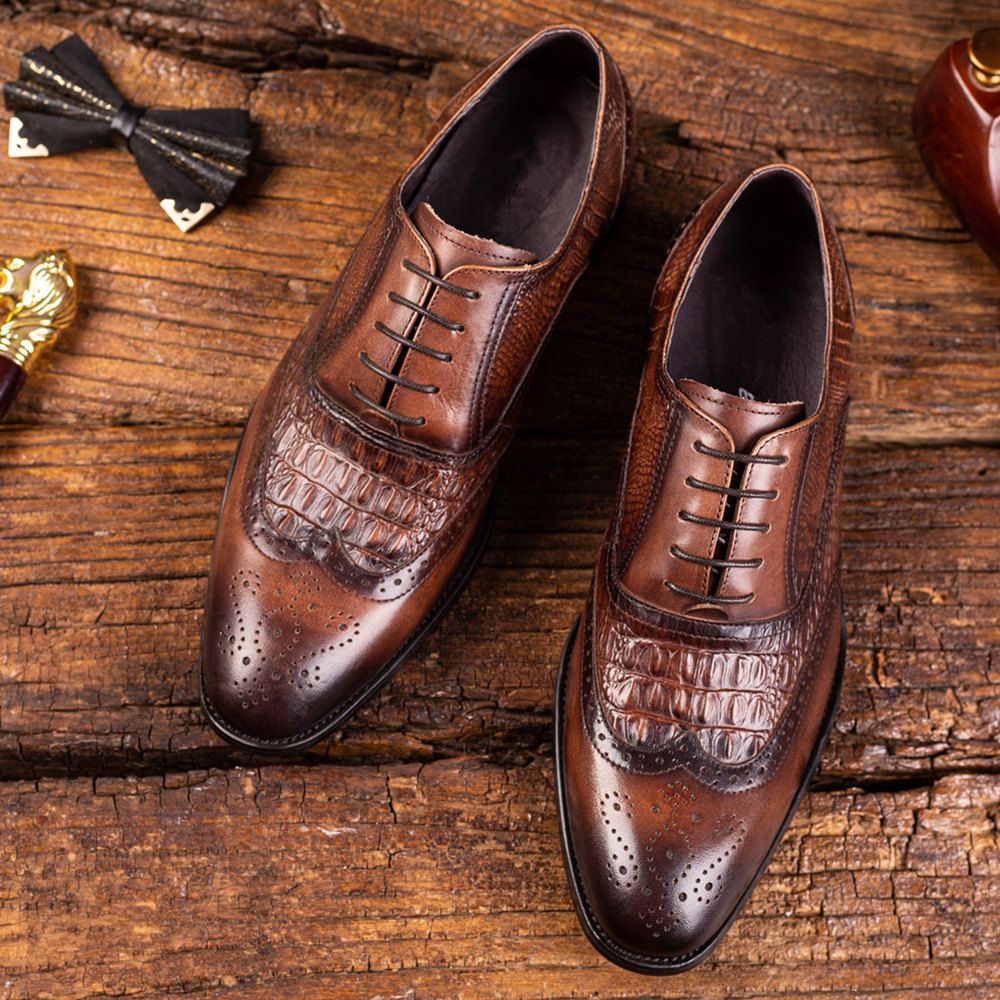 Men's Leather Shoes Oxford Wedding Party Corporate Formal Loafers Slip-Ons Vintage Brown