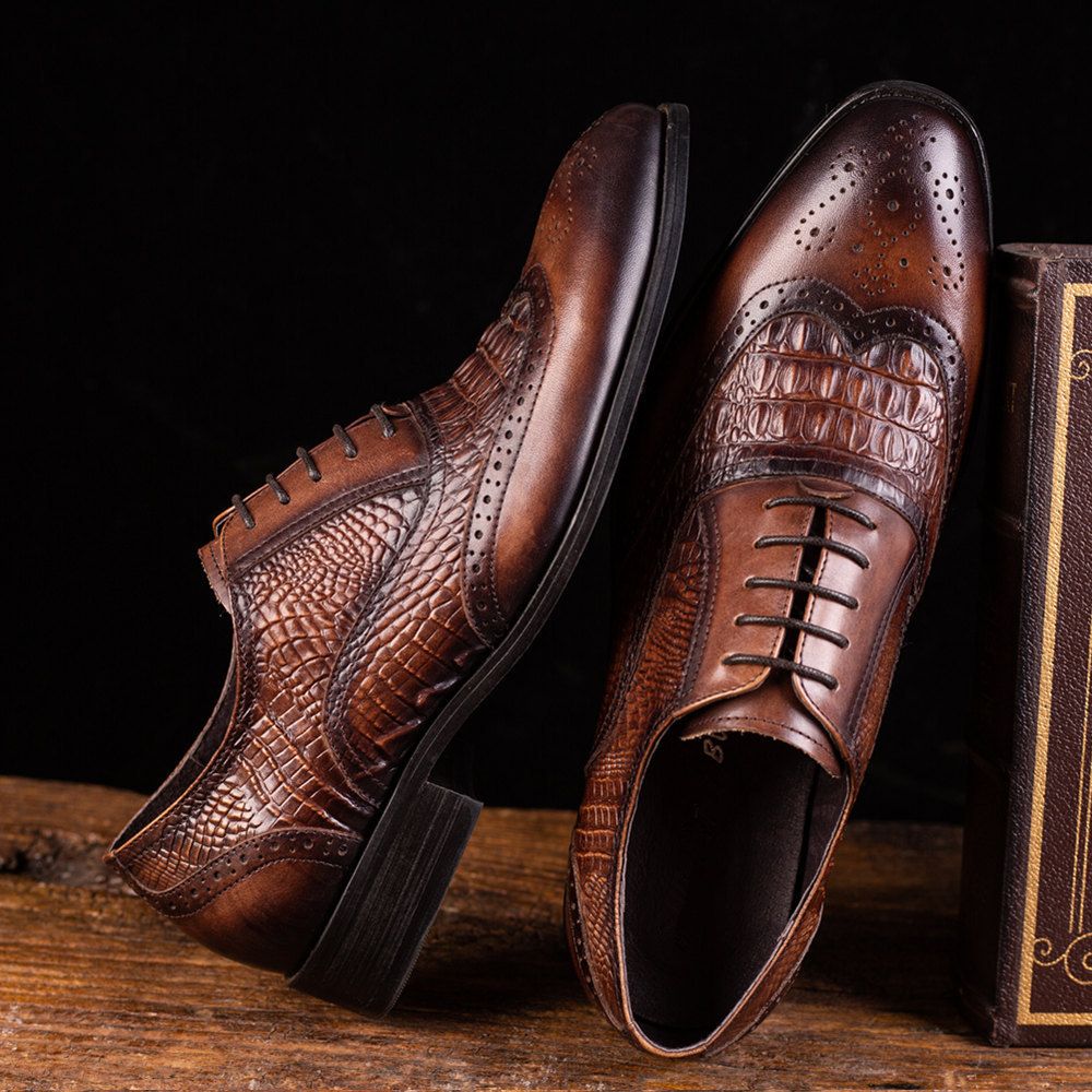 Men's Leather Shoes Oxford Wedding Party Corporate Formal Loafers Slip-Ons Vintage Brown