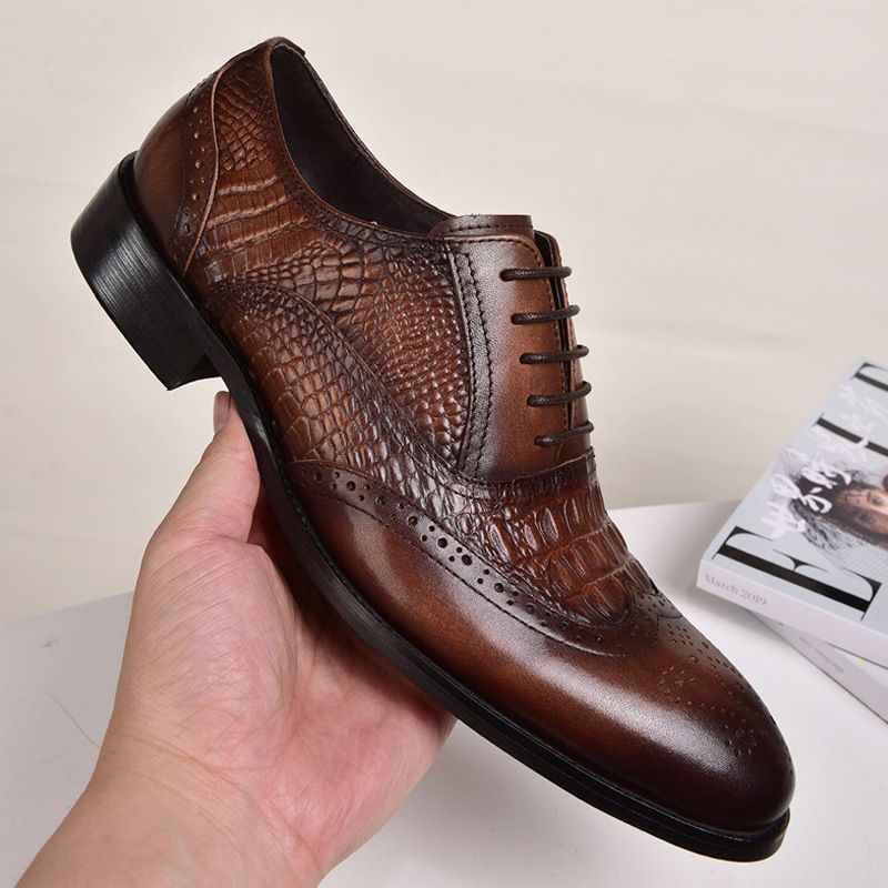 Men's Leather Shoes Oxford Wedding Party Corporate Formal Loafers Slip-Ons Vintage Brown