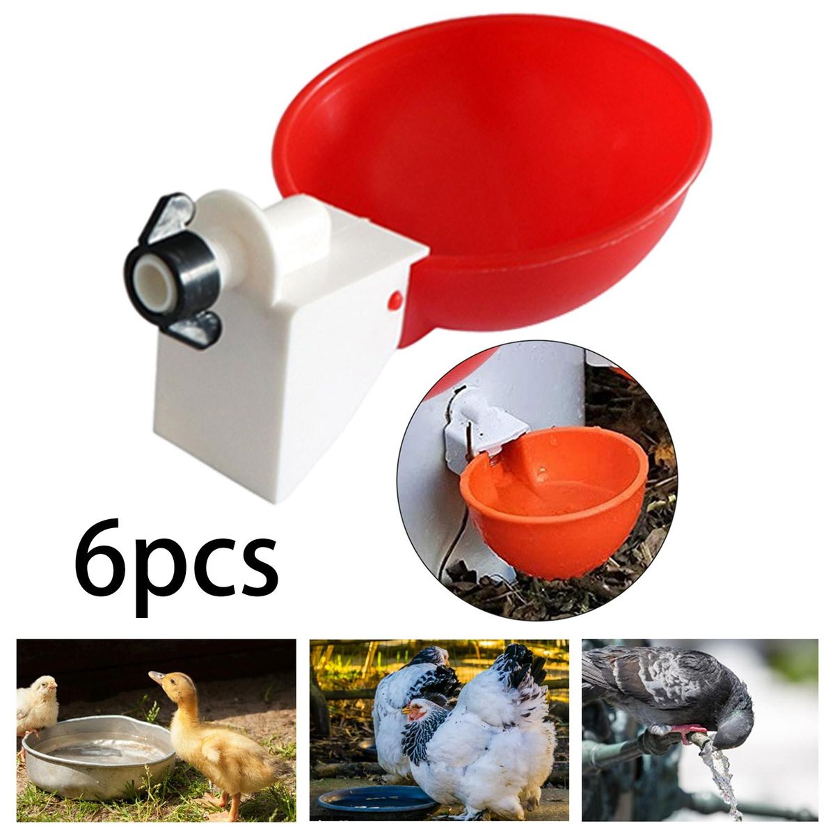 6 Pack Automatic Poultry Cup Waterer Drinker For Chicken Ducks Red