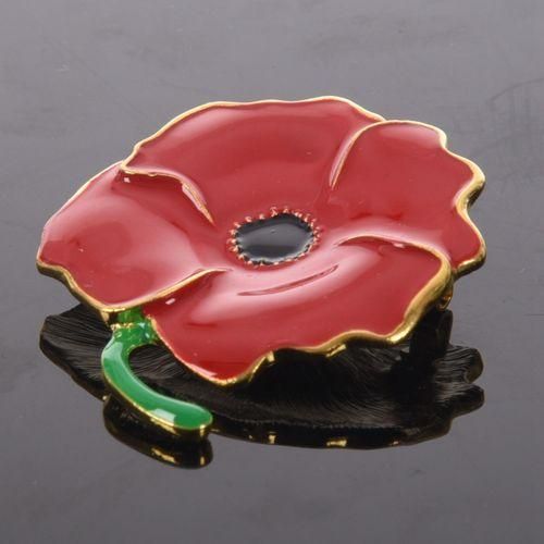 Red Poppy Flower Diamond Crystal Broach Banquet Badge