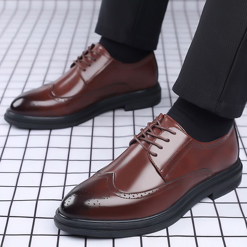 Men's Business Formal Shoes HandMade Brogue Shoes - Brown