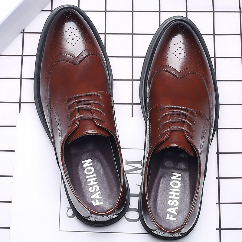 Men's Business Formal Shoes HandMade Brogue Shoes - Brown
