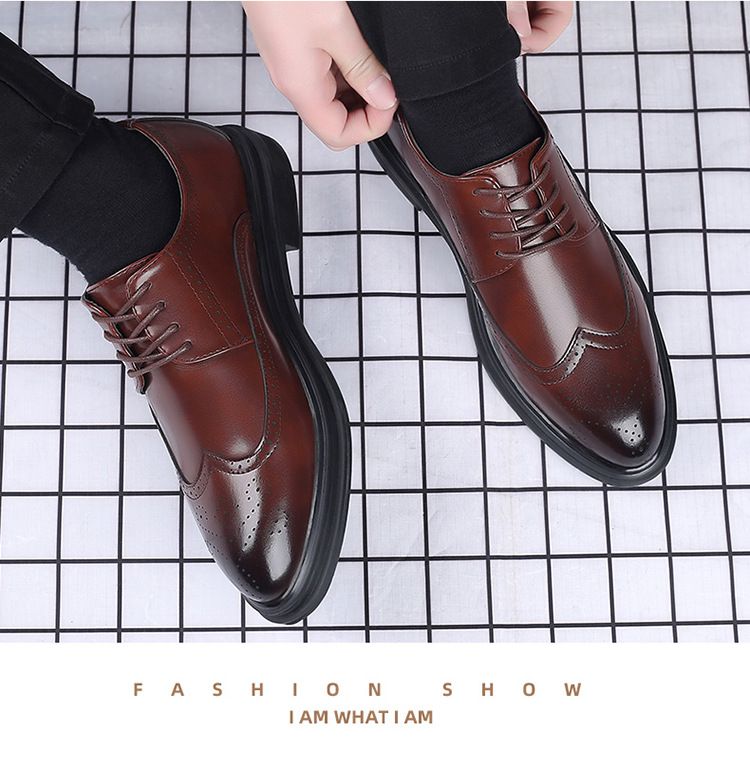 Men's Business Formal Shoes HandMade Brogue Shoes - Brown