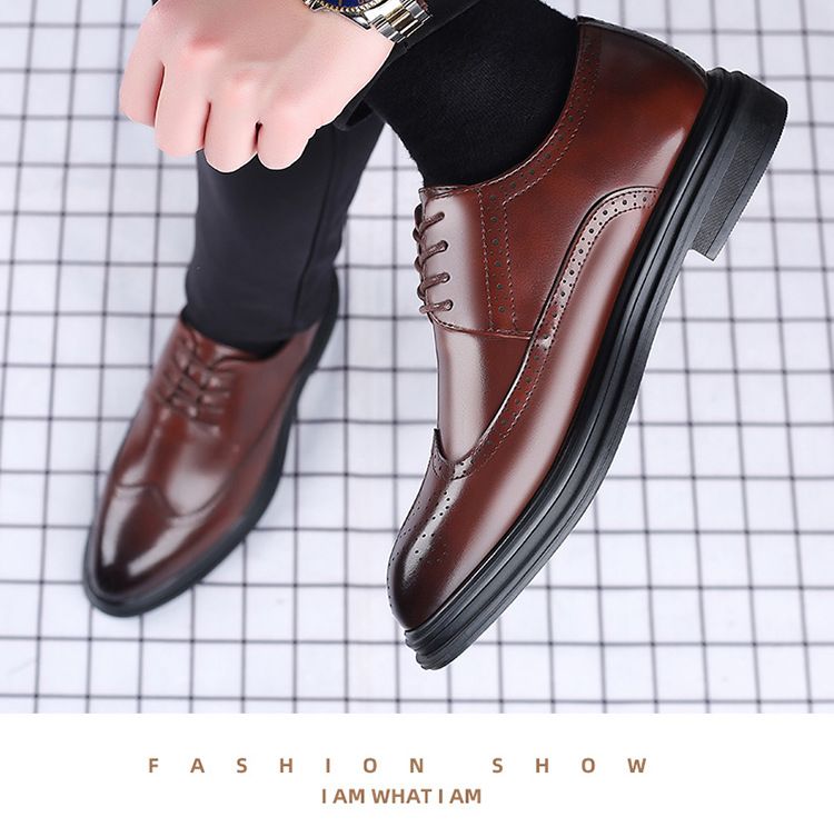 Men's Business Formal Shoes HandMade Brogue Shoes - Brown