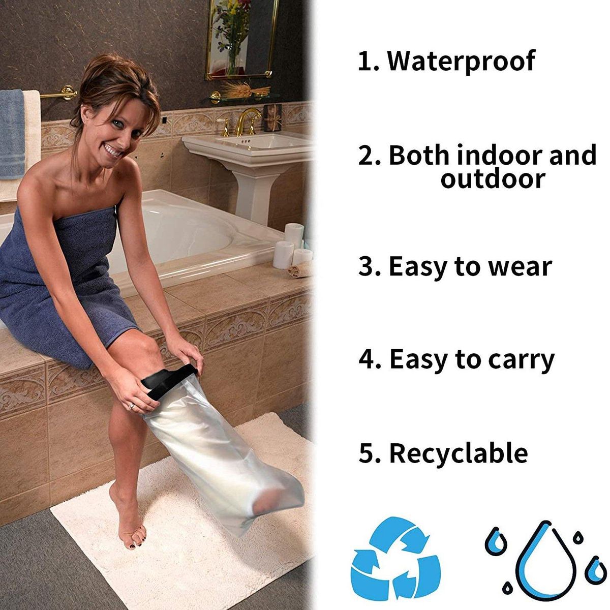 Waterproof Cast Shower Cover Leg for Adults Foot and Lower