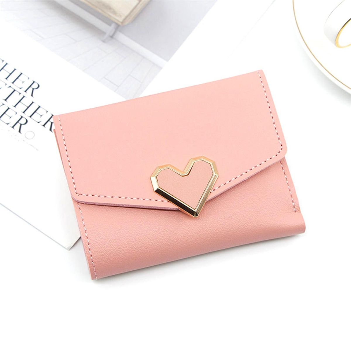 Women's  Purse Ladies Compact Leather Foldable Short Pink