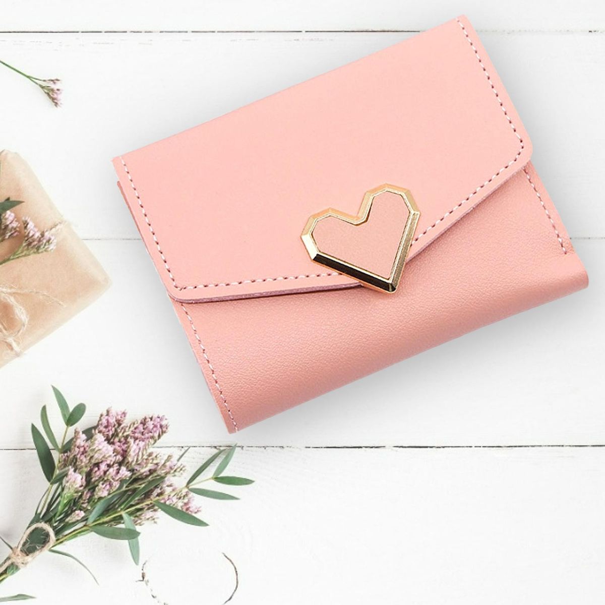 Women's  Purse Ladies Compact Leather Foldable Short Pink