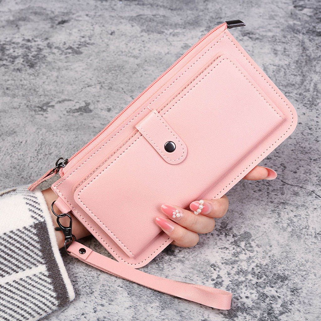 Women Long Wallet PU Leather Credit Card Holder Coin Pink