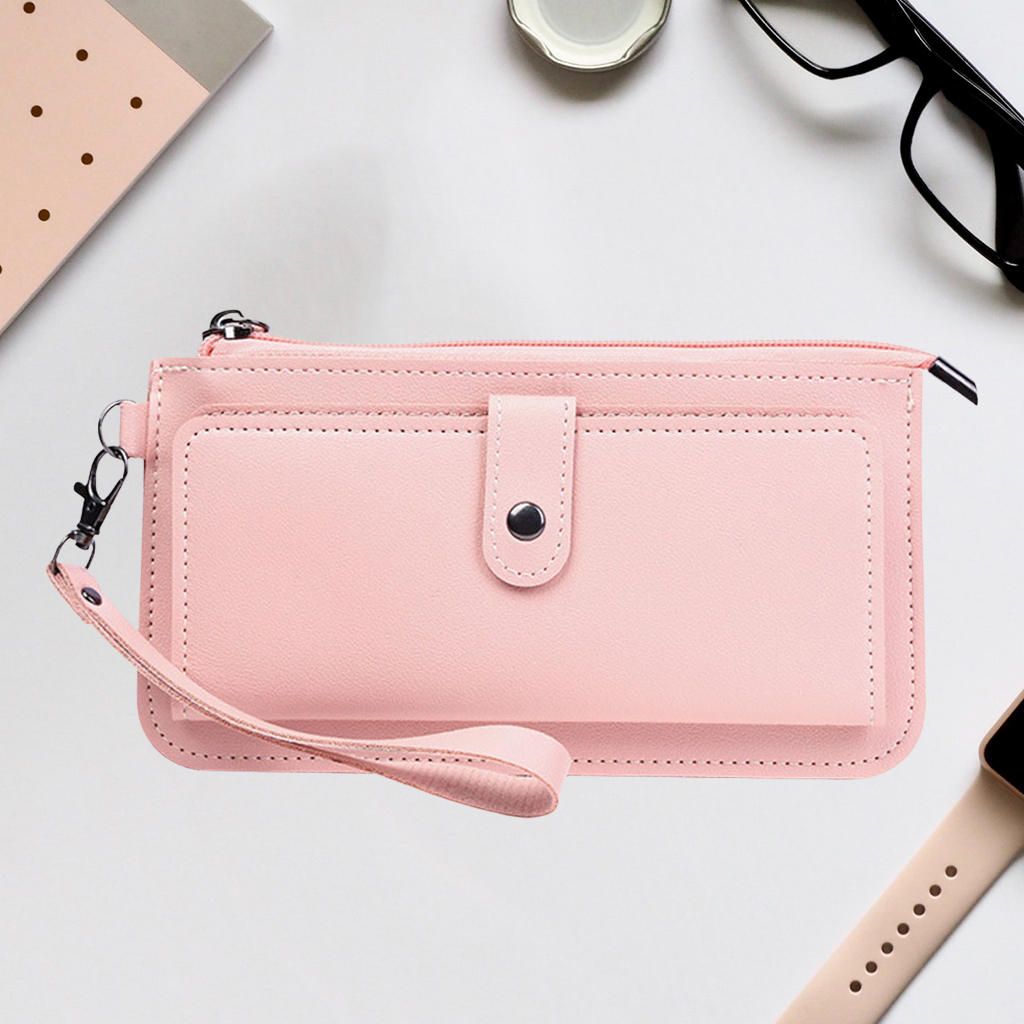 Women Long Wallet PU Leather Credit Card Holder Coin Pink