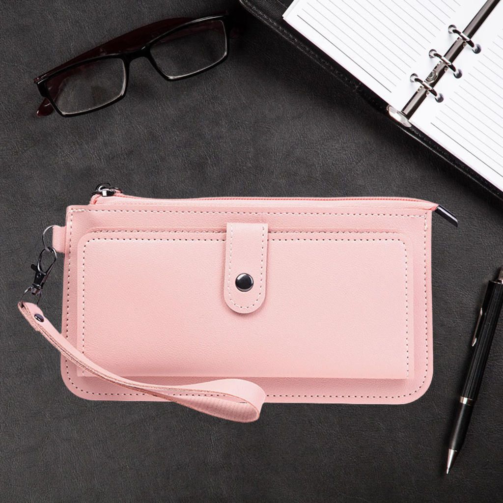 Women Long Wallet PU Leather Credit Card Holder Coin Pink