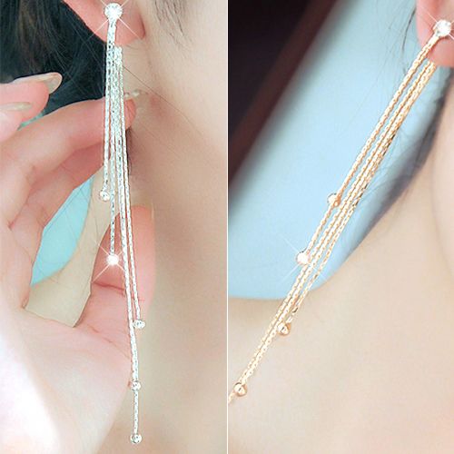 Women's Rhinestone Alloy Long Tassels Drop Dangle Cocktail Party Linear Earrings-Silver