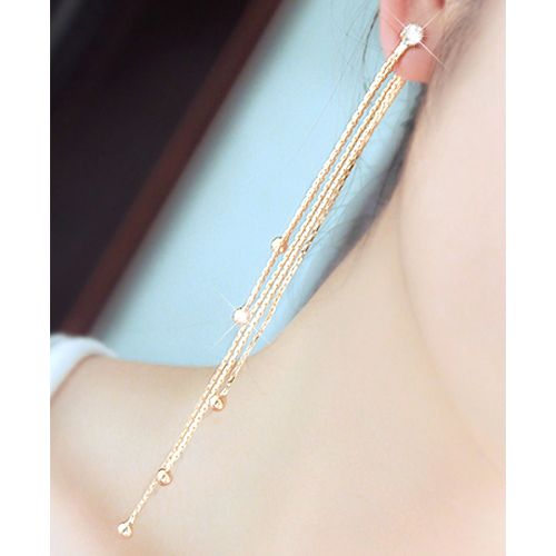 Women's Rhinestone Alloy Long Tassels Drop Dangle Cocktail Party Linear Earrings-Silver