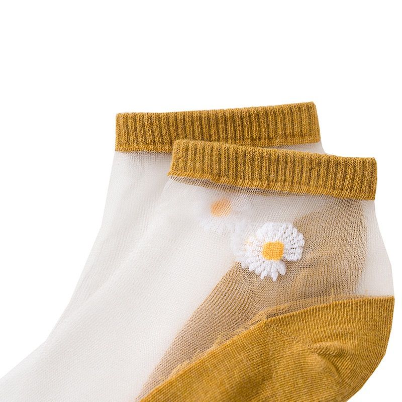 5 Pairs Women Socks Summer Ultrathin Transparent Small Daisies Ankle Socks