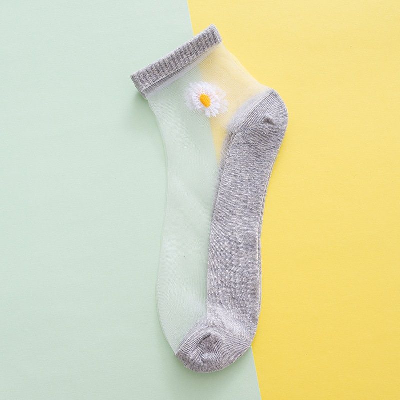 5 Pairs Women Socks Summer Ultrathin Transparent Small Daisies Ankle Socks