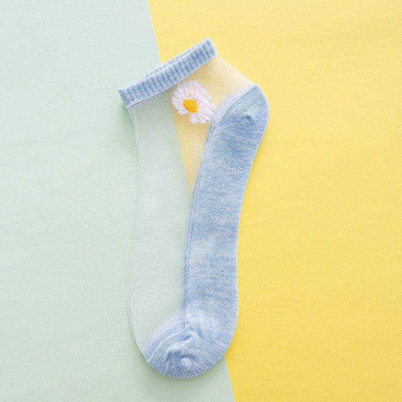 5 Pairs Women Socks Summer Ultrathin Transparent Small Daisies Ankle Socks
