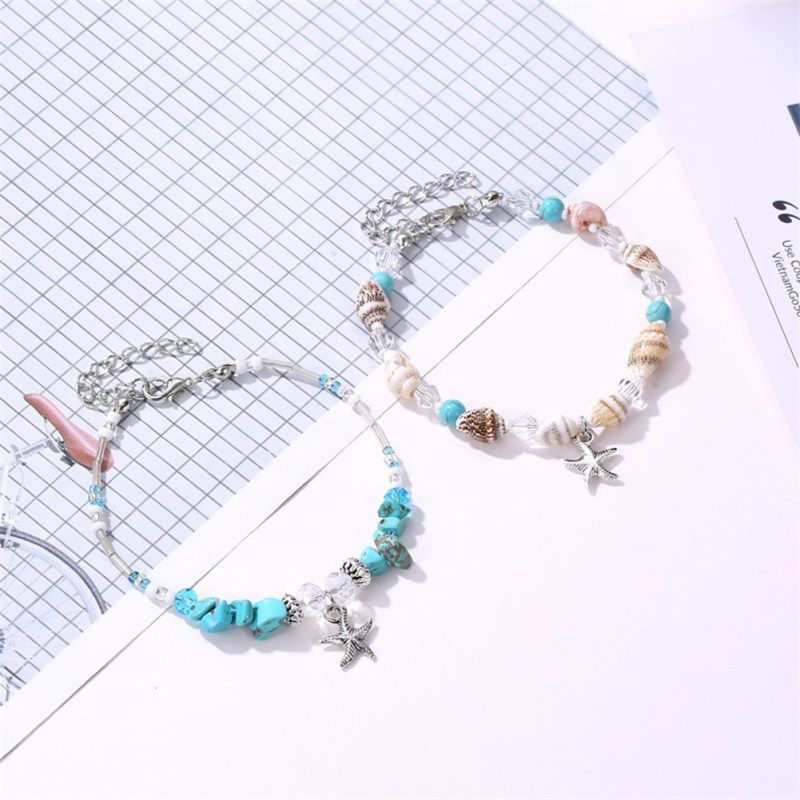 Boho Women Shell Beads Starfish Anklet Beach Sandals-