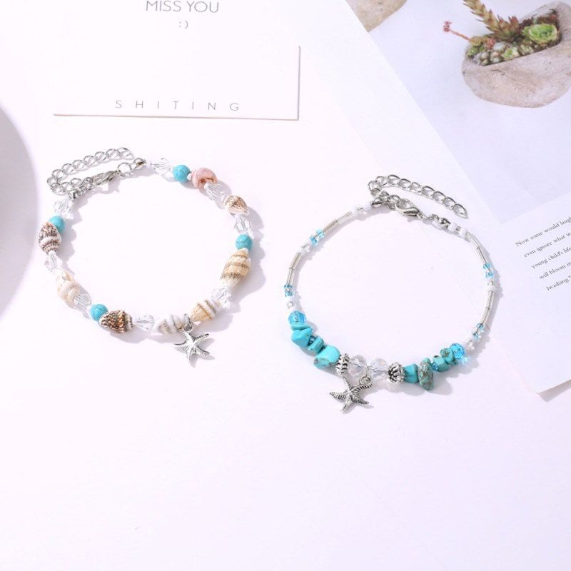 Boho Women Shell Beads Starfish Anklet Beach Sandals-