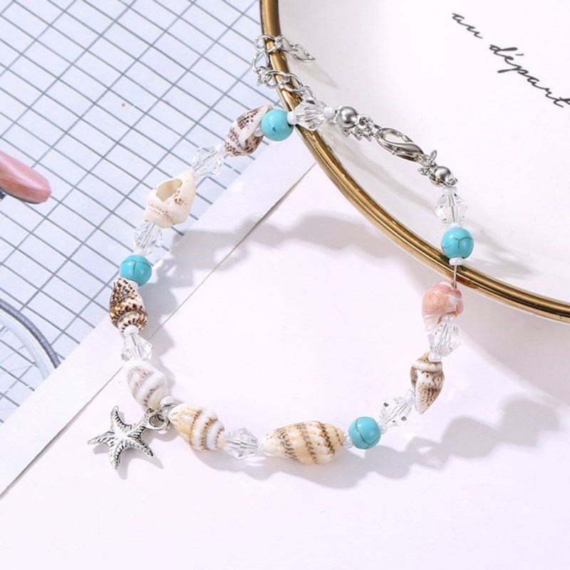 Boho Women Shell Beads Starfish Anklet Beach Sandals-