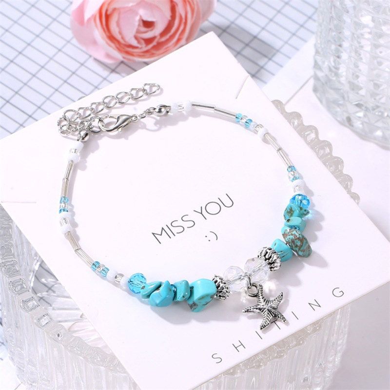 Boho Women Shell Beads Starfish Anklet Beach Sandals-