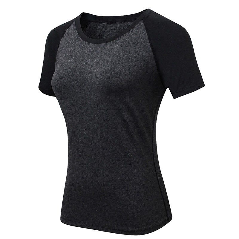 Women Workout T-shirt Raglan Short Sleeves Splicing O Neck