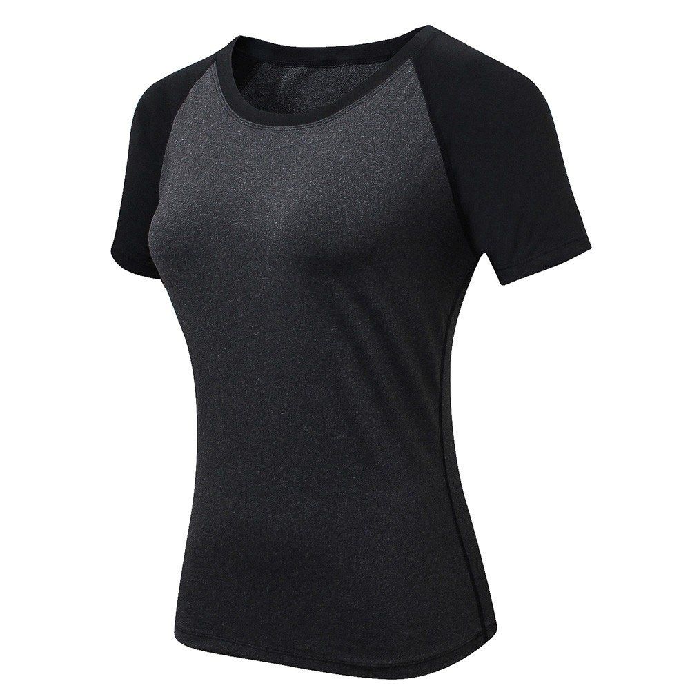 Women Workout T-shirt Raglan Short Sleeves Splicing O Neck