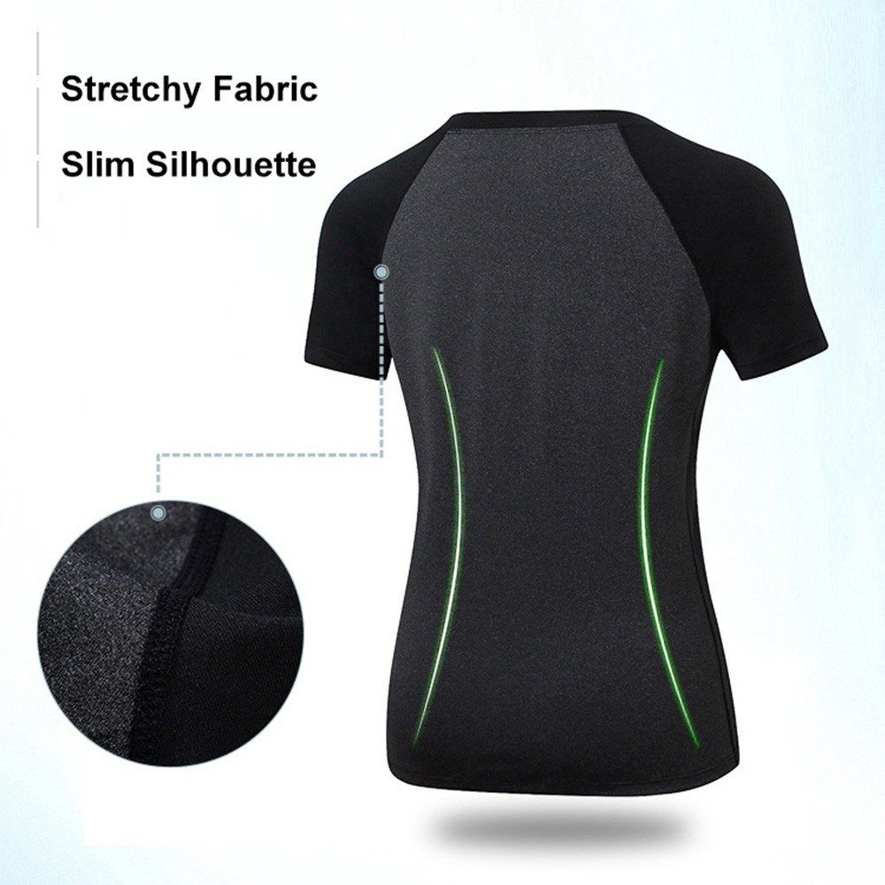 Women Workout T-shirt Raglan Short Sleeves Splicing O Neck