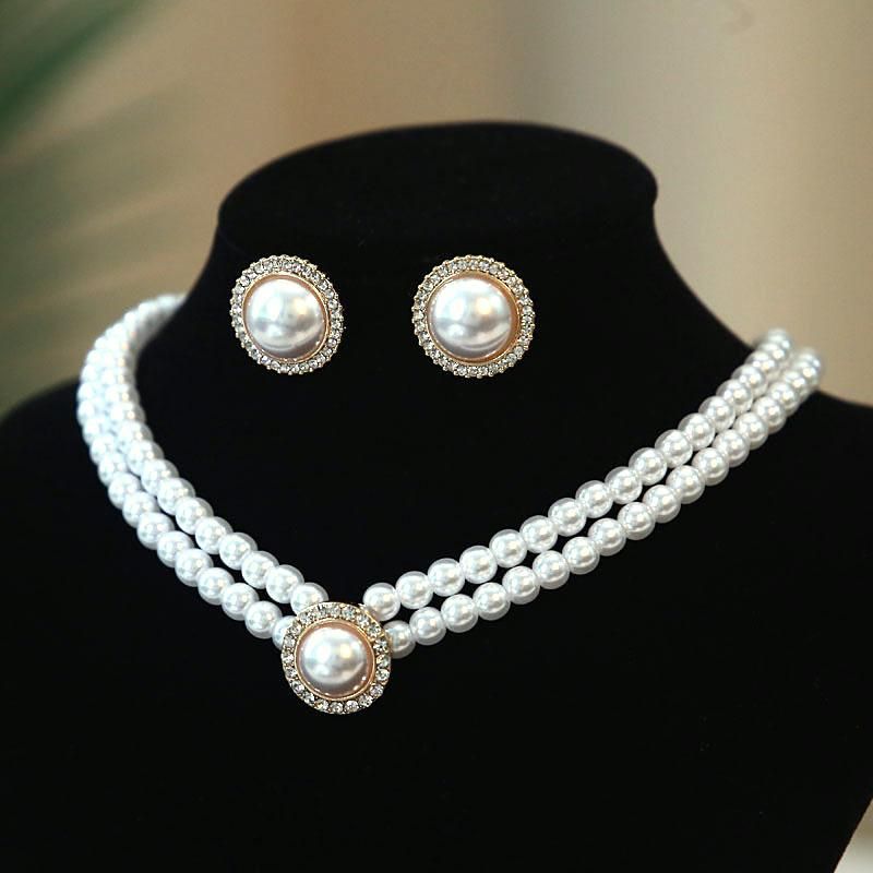 Perfect Wedding Style Pearl Clavicle Chain   Earrings   Ring