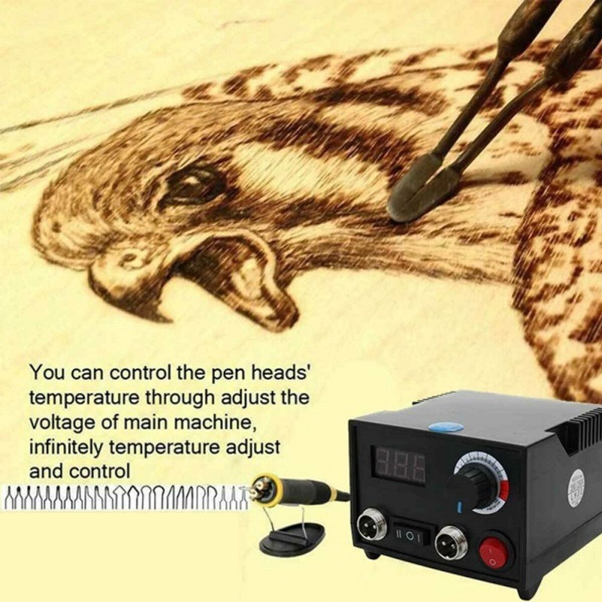 60W Wood Burning Pen Tool Multifunction Craft Pyrography Machine Set Kit EU Plug 220V