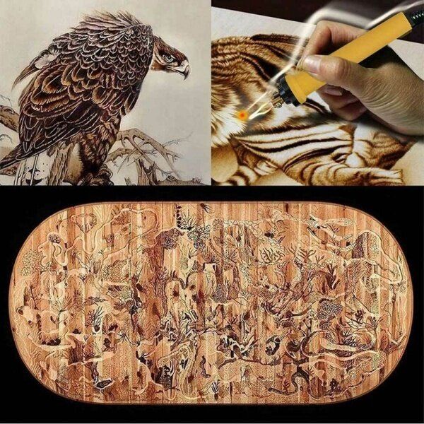 60W Wood Burning Pen Tool Multifunction Craft Pyrography Machine Set Kit EU Plug 220V