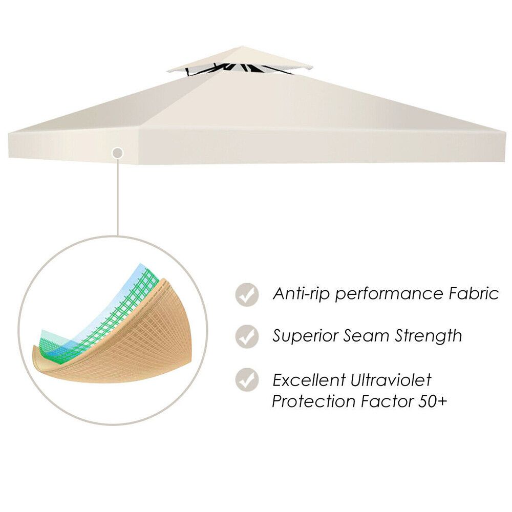 3x3m Tent Canopy Top Roof Replacement Cover Outdoor Waterproof Sun Shelter Sunshade Protection Outdoor Canopy Garden Shade Khaki