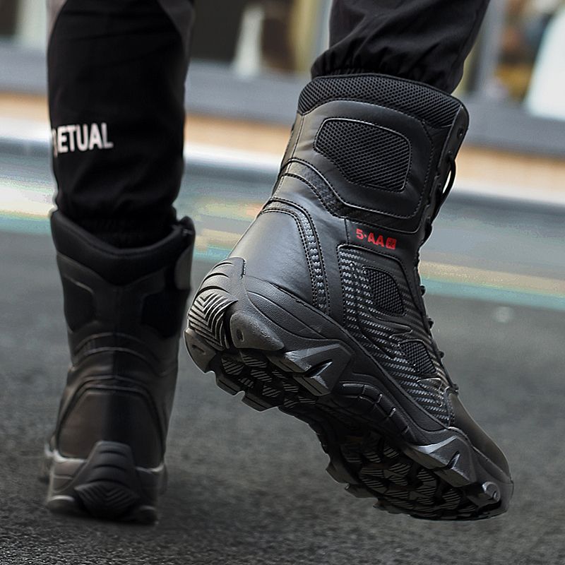 Men's Large Size High-top Field Training Hiking Boots-Black