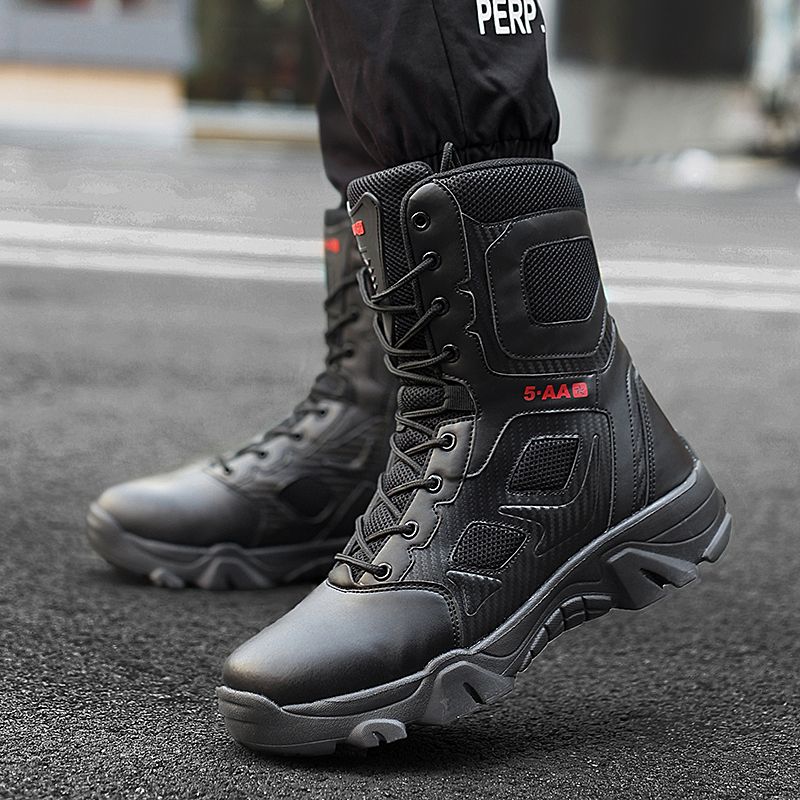 Men's Large Size High-top Field Training Hiking Boots-Black
