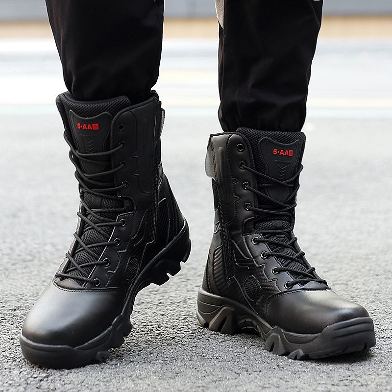Men's Large Size High-top Field Training Hiking Boots-Black