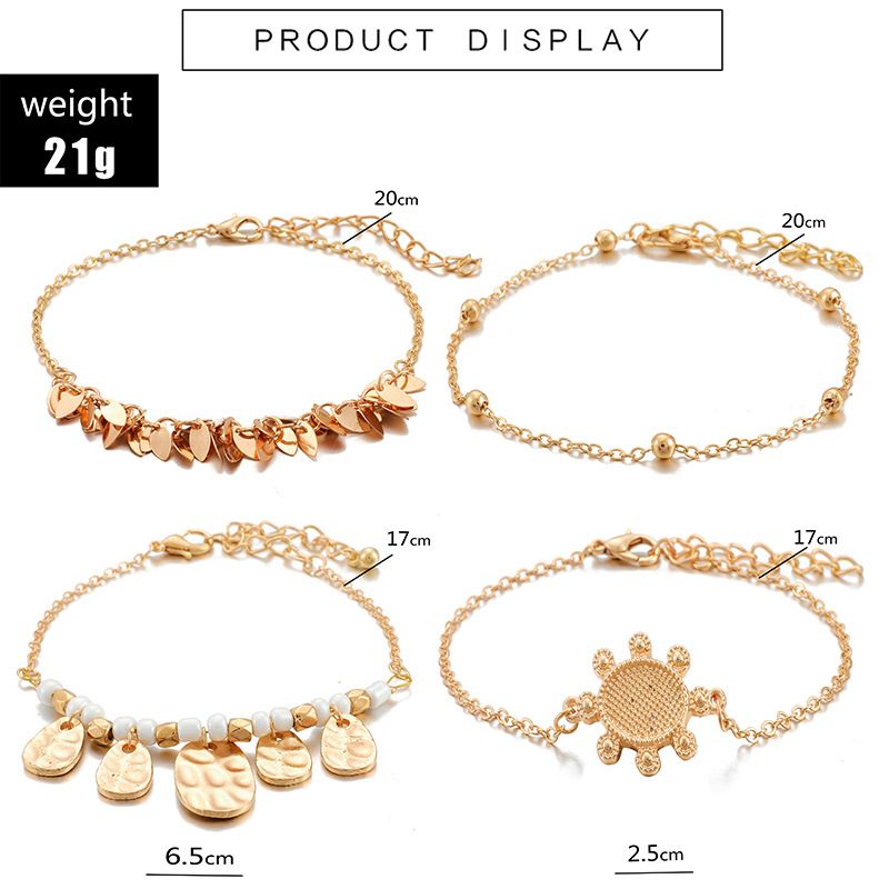 4pcs/Set Boho Turtle Leaf Charm Bracelet Women's Pendant Bracelet
