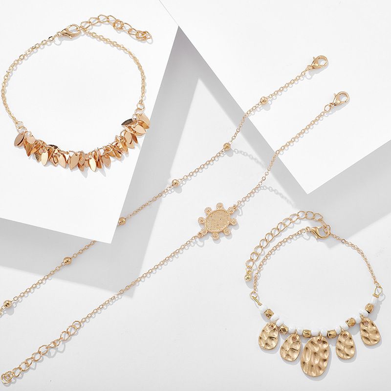4pcs/Set Boho Turtle Leaf Charm Bracelet Women's Pendant Bracelet
