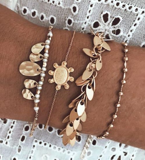 4pcs/Set Boho Turtle Leaf Charm Bracelet Women's Pendant Bracelet