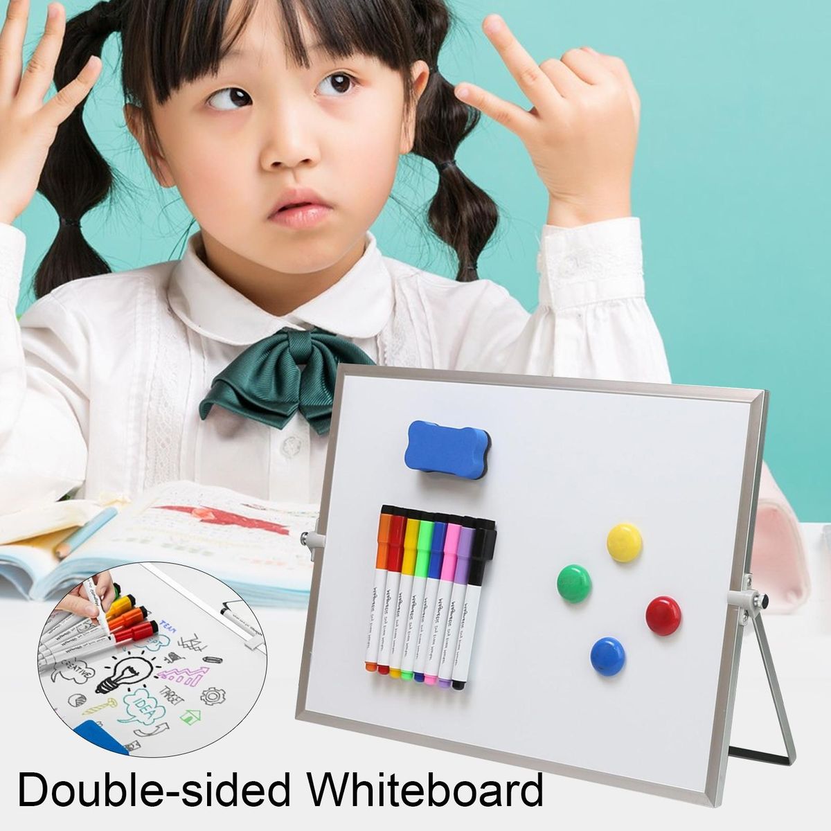 Aluminum Alloy Frame Whiteboard Portable Magnetic Whiteboard for Home Silver