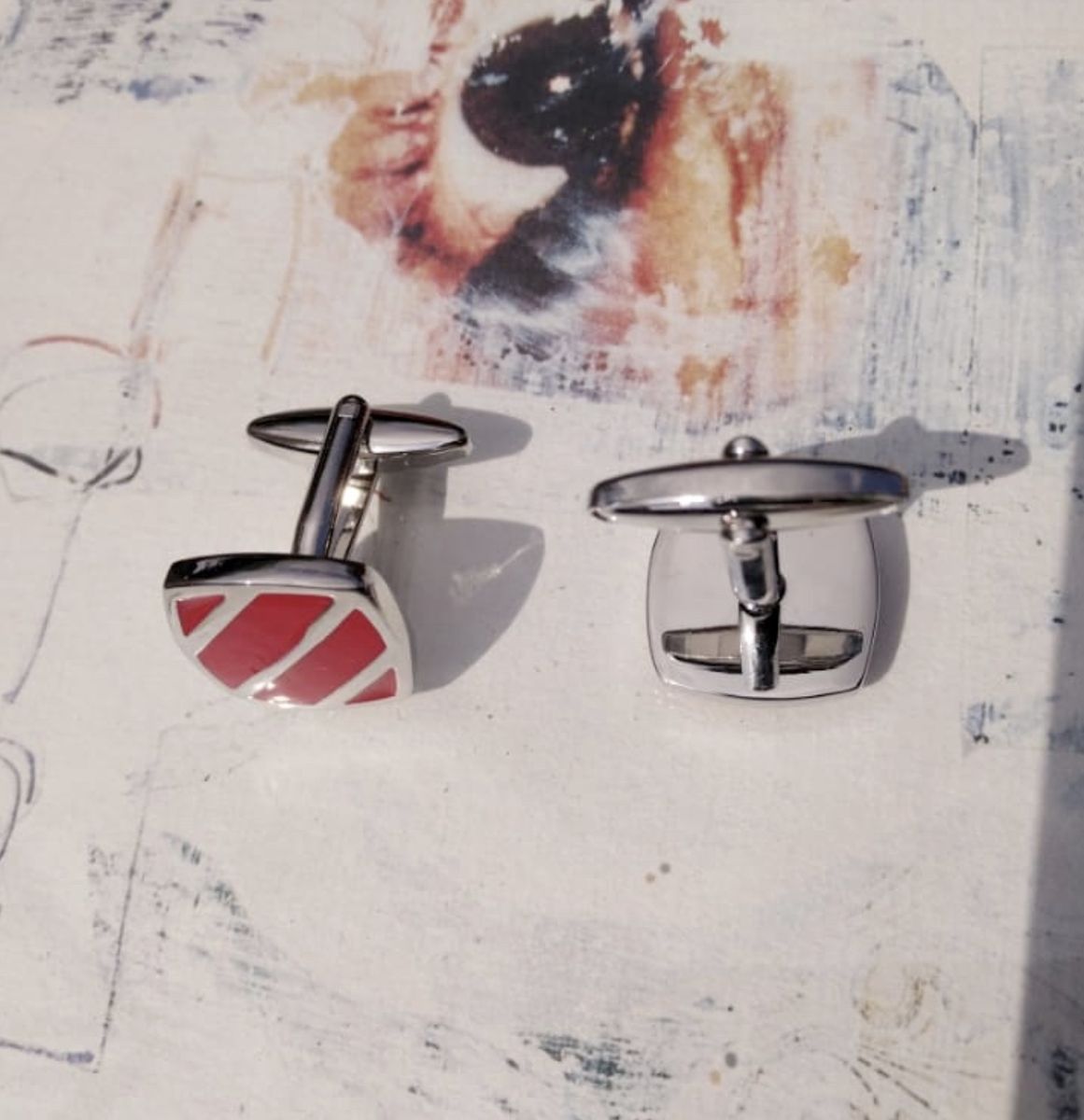 Men's Red Stripe Design Cufflinks