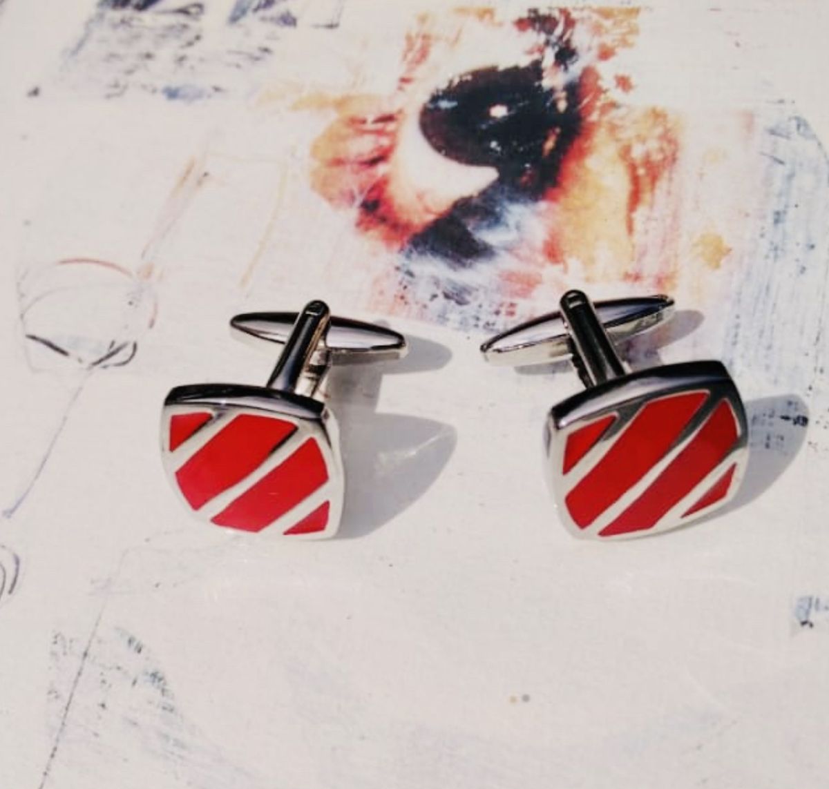 Men's Red Stripe Design Cufflinks