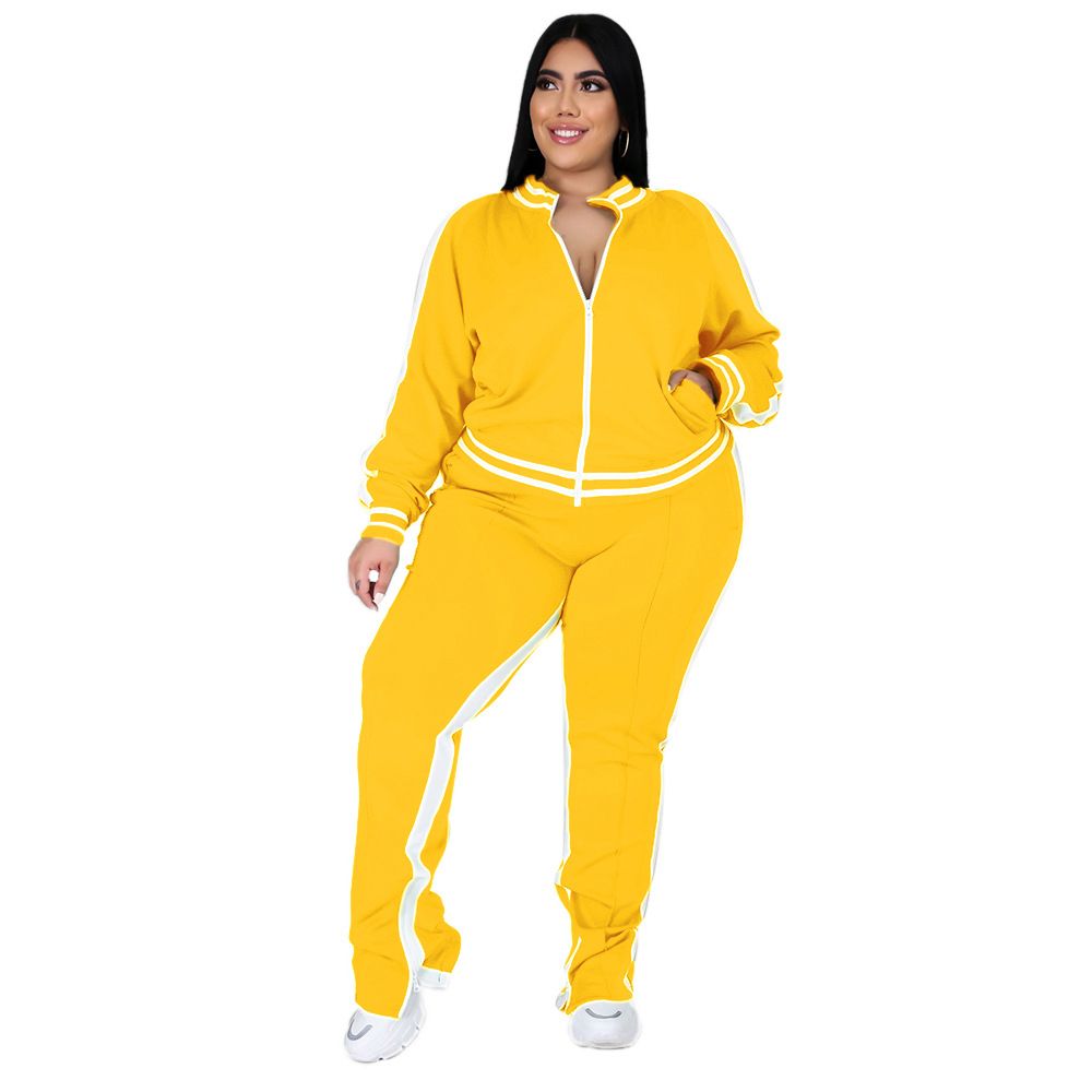 Women Plus Size Clothing 2 Piece Set Long Sleeve Sweatshirt-Yellow