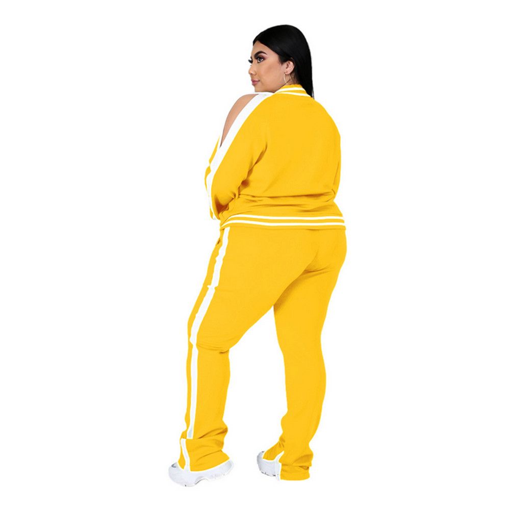 Women Plus Size Clothing 2 Piece Set Long Sleeve Sweatshirt-Yellow