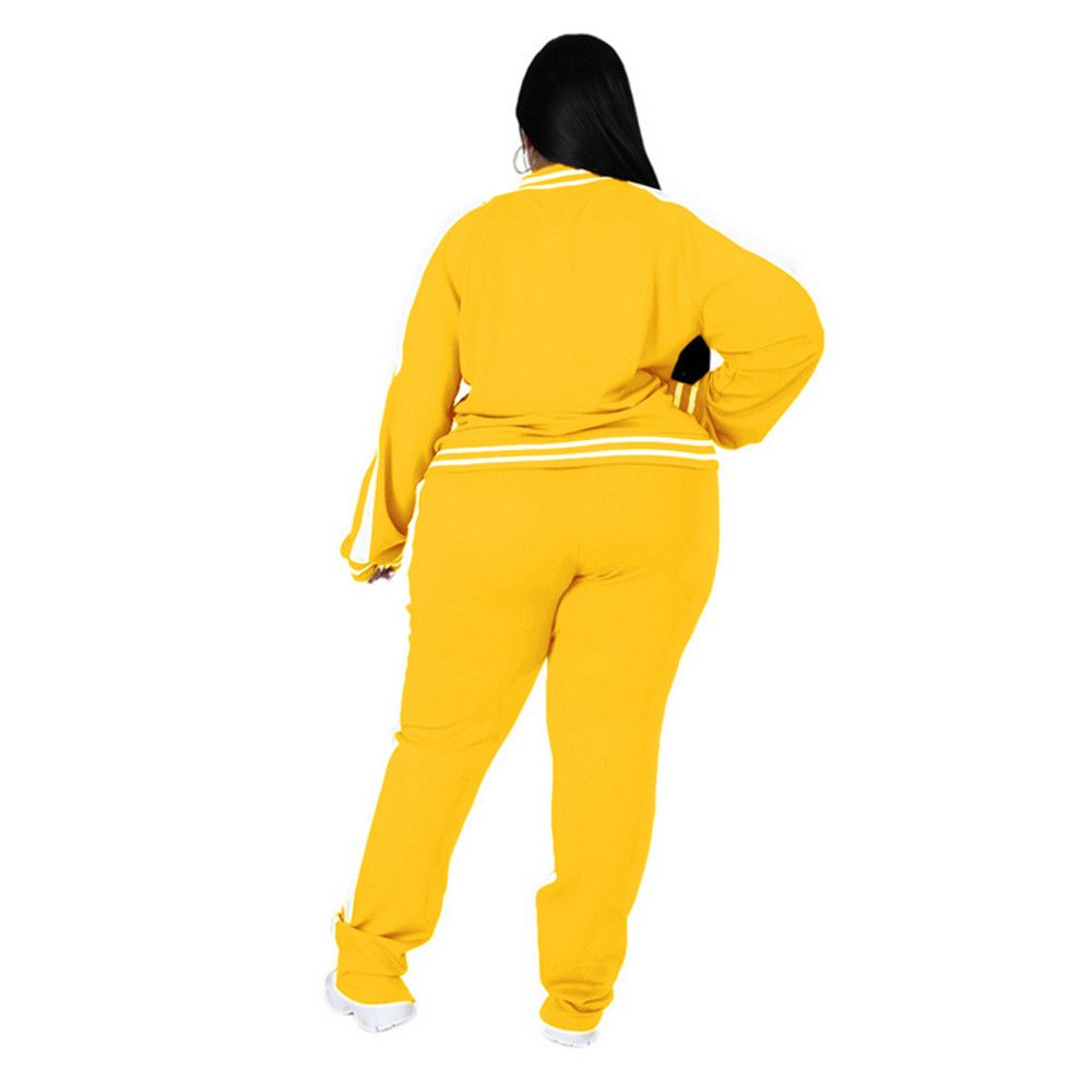 Women Plus Size Clothing 2 Piece Set Long Sleeve Sweatshirt-Yellow