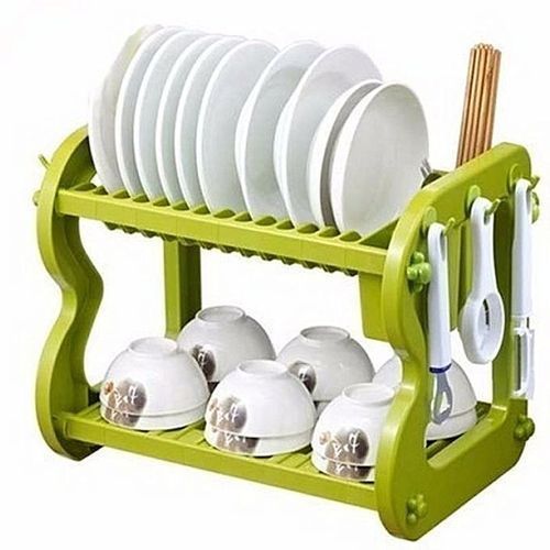 2 Layer Plastic Dish Rack & Utensil Drainer Compartment