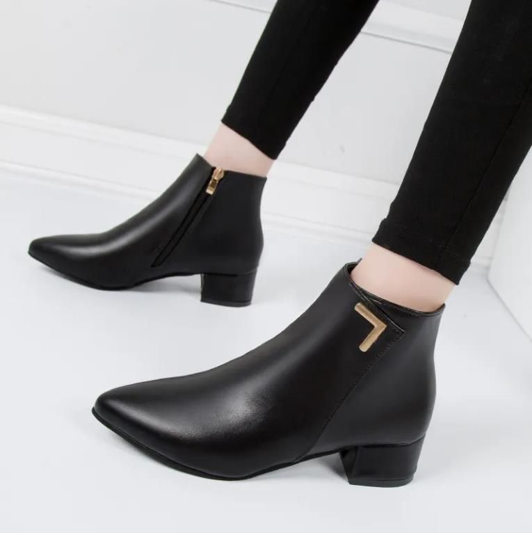 Boots Casual Women High Heels Female Lace Up Ladies Shoes Woman Buckle Short Boot