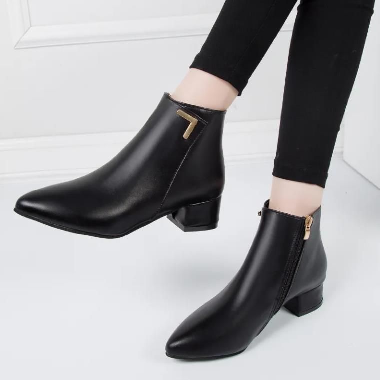 Boots Casual Women High Heels Female Lace Up Ladies Shoes Woman Buckle Short Boot