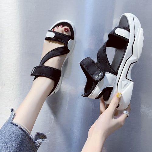 Ladies Newest Flat Fancy Slippers Women Fashion Slope Heel Slippers Casual Slippers Sandals Fish Mouth-Black