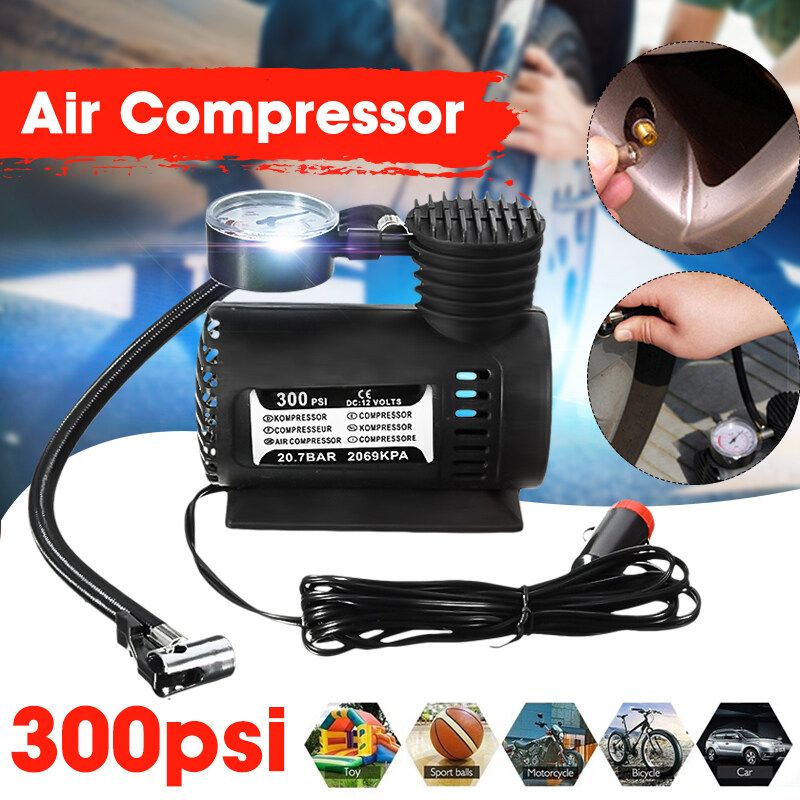 12V 300 PSI Electric Portable Car Air Pump Multifunctional Metal Cylinder Air Pump Car Tire Pump